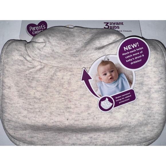 (2) Parent's Choice Newborn/Infant 3 Pack Unisex Unique Mock-Neck Drool Bib Set - Picture 1 of 7
